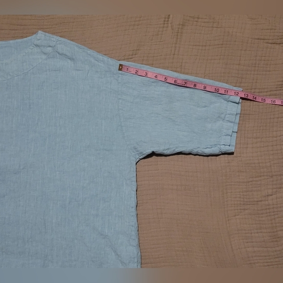 bryn Walker Light Blue 100% Linen Boxy Tunic Top Size XL Made in USA - Picture 7 of 10